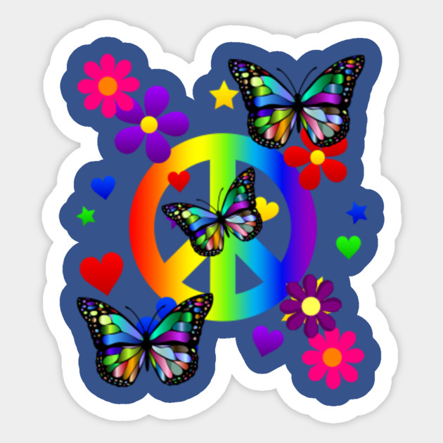 Hippies Peace Butterflies Flowers Hippie Peace Sign Sticker Teepublic 